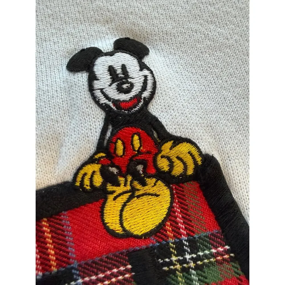 Vintage Mickey & Co Crewneck Sweatshirt Red Plaid M Patch Mickey Mouse - Picture 4 of 11